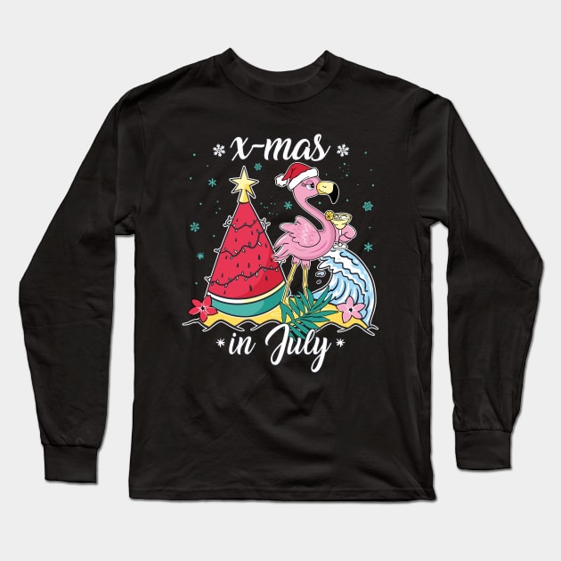 Christmas in July "X-mas In July " Funny Flamingo Long Sleeve T-Shirt by FloraLi